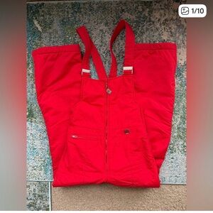 Vintage 80s Profile red snow ski overall bibs, size medium